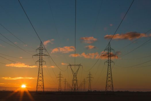 image secteur energie electricité couché de soleil lignes électriques